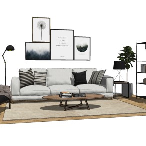 北欧沙发组合免费sketchup模型,现代低奢风格