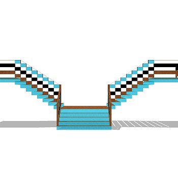 现代双分式平行楼梯草图大师模型，双分式平行楼梯sketchup模型免费下载