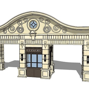 欧式入口大门sketchup模型下载，入口大门skb模型分享