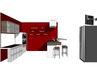 现代岛型橱柜su免费模型，厨房柜草图大师模型下载