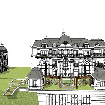 连排欧式别墅群外观草图大师模型，SU模型免费下载