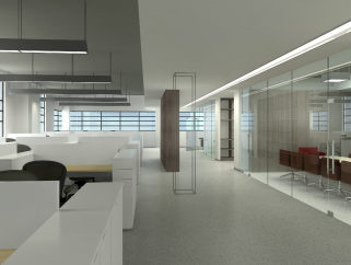 工业风-办公楼研发楼设计水泥墙办公室，办公室CAD建筑图纸下载
