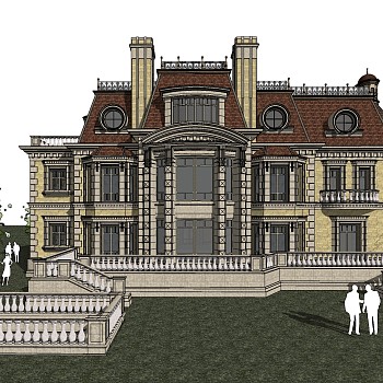欧式别墅外观草图大师模型，别墅外观sketchup模型免费下载