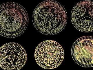 原创中国传统圆雕花人物图案金色CAD雕花图库，传统雕花CAD图纸下载