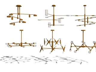 现代金属吊灯组合su模型，吊灯sketchup模型下载