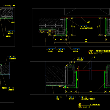 暗门、电梯门剖面节点CAD施工图纸，cad剖面建筑施工图纸下载