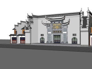 中式商业会馆门面草图大师模型，会馆sketchup模型