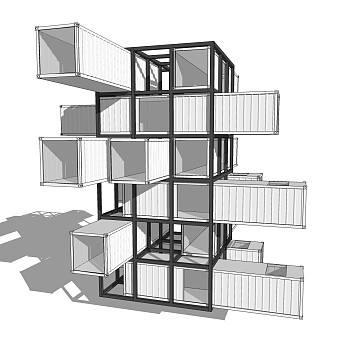 现代集装箱改造房草图大师模型，集装箱活动房su模型下载