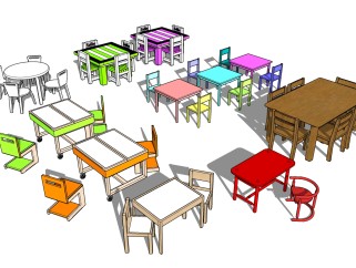 儿童桌椅组合草图大师模型，儿童桌椅sketchup模型下载