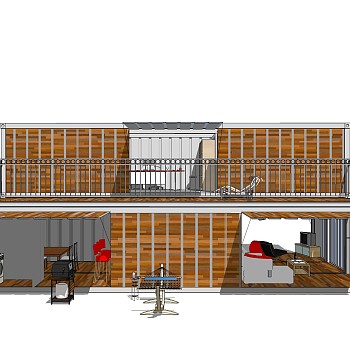 现代集装箱改造房sketchup模型，改造房草图大师模型下载