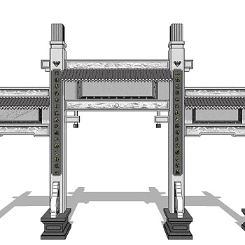 中式牌坊草图大师模型下载、牌坊su模型下载