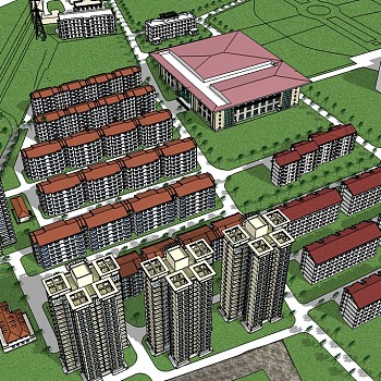 现代小区免费su模型下载、小区免费草图大师模型下载