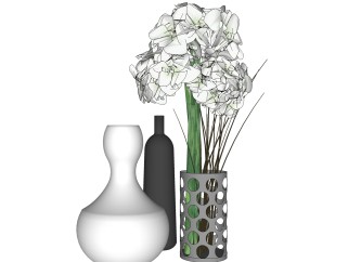 花卉花瓶摆件草图大师模型,现代装饰品su模型下载
