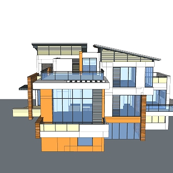 现代简约独栋别墅草图大师模型下载，独栋别墅sketchup模型