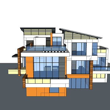 现代简约独栋别墅草图大师模型下载，独栋别墅sketchup模型