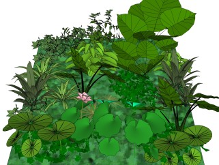 花园景观sketchup模型，室外园林景观植物skp文件下载