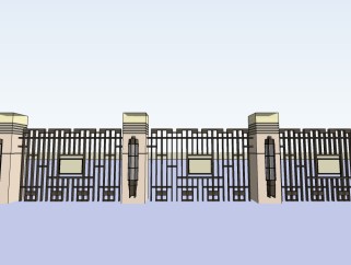 中式围墙护栏草图大师模型skp文件，围墙sketchup模型skp文件下载