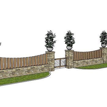 现代住宅庭院门草图大师模型，庭院门sketchup模型下载