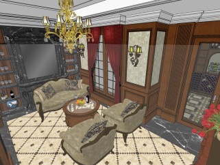 欧式古典酒庄品酒室草图大师模型，古典酒庄酒室sketchup模型