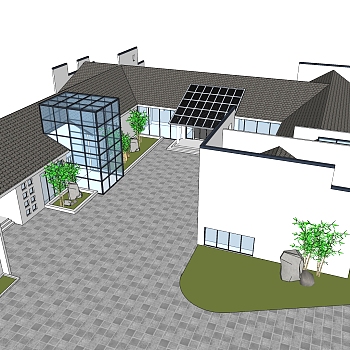 现代简约建筑会所模型，sketchup模型免费下载