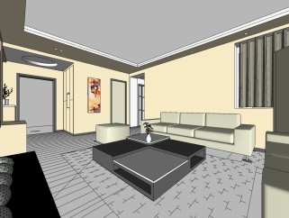  现代 客厅SU模型，客厅草图大师模型下载