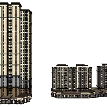 欧式住宅楼外观sketchup模型下载，住宅楼草图大师模型