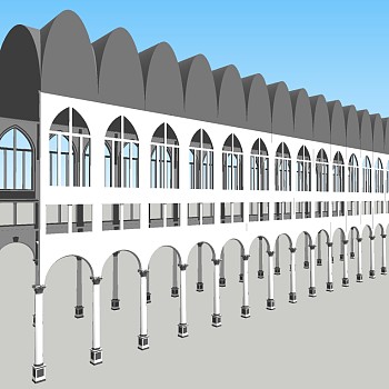 欧式高层廊架草图大师模型，高层廊架sketchup模型下载