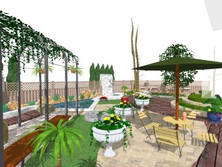 混搭庭院景观草图大师模型，庭院景观sketchup模型免费下载