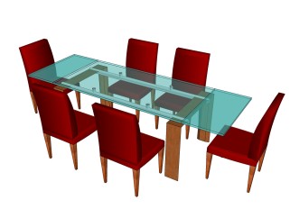 现代桌椅组合草图大师模型，桌椅组合skp模型下载