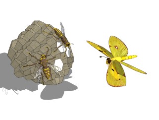现代蝴蝶蜜蜂草图大师模型，蝴蝶蜜蜂sketchup模型免费下载