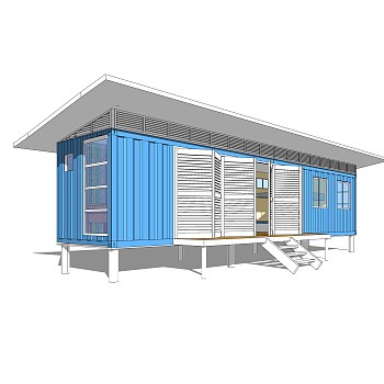 工业风集装箱住宅su模型下载，住宅外观草图大师模型分享