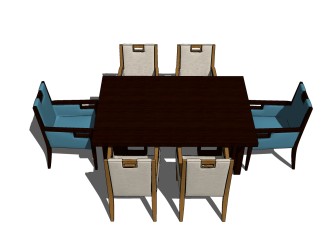 新中式餐桌sketchup模型，餐桌草图大师模型下载