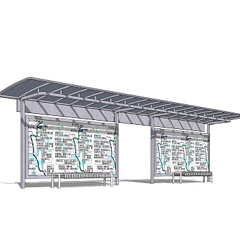 现代公交候车亭草图大师模型，公交候车亭su模型免费下载