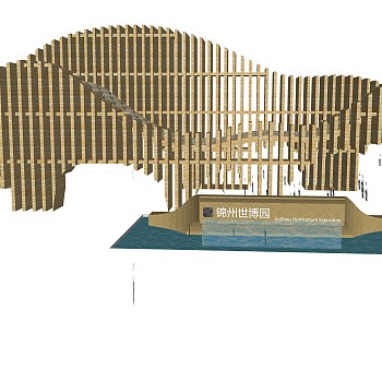 现代景区大门入口sketchup模型，大门入口草图大师模型下载