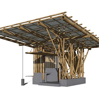 现代竹亭草图大师模型，竹亭sketchup模型免费下载