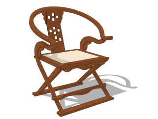 唐风户外木质椅草图大师模型，户外椅SU模型