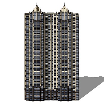 欧式高层住宅楼su模型下载，住宅楼草图大师模型