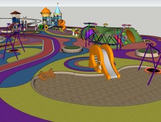 现代儿童游乐区草图大师模型，现代儿童游乐区sketchup模型下载