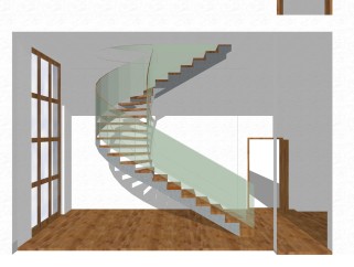 现代玻璃弧形楼梯草图大师模型，玻璃弧形楼梯sketchup模型免费下载