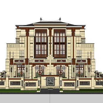 新古典连排别墅su模型下载，sketchup别墅草图大师模型