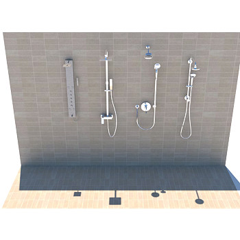 现代淋浴花洒组合草图大师模型，淋浴花洒组合sketchup模型免费下载