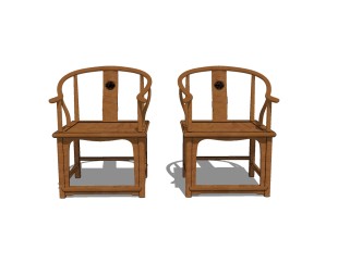 新中式精品双椅SU模型，双椅sketchup模型下载
