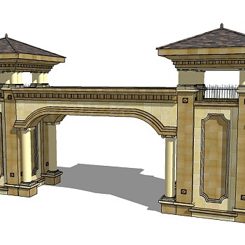 欧式入口大门sketchup模型免费下载，入口大门skb模型分享