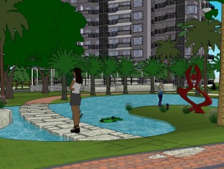 小区庭院景观su模型下载，庭院sketchup模型