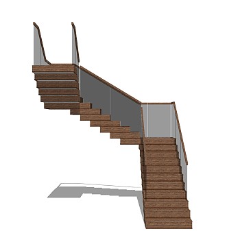 现代实木三跑楼梯草图大师模型，实木三跑楼梯sketchup模型免费下载