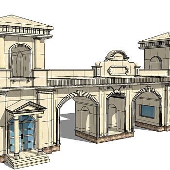 欧式入口大门skp文件下载，入口大门SU模型分享