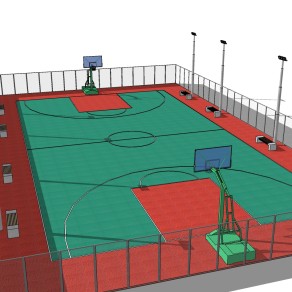 现代户外篮球场sketchup模型，篮球场草图大师模型下载