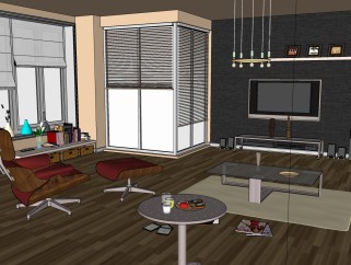  现代客厅skeychup模型下载，客厅草图大师模型下载
