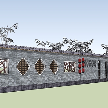 中式古建築圍牆草圖大師模型,圍牆sketchup模型skp文件分享