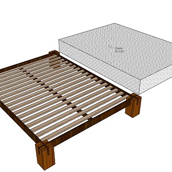日式床SU模型下载，双人床草图大师模型